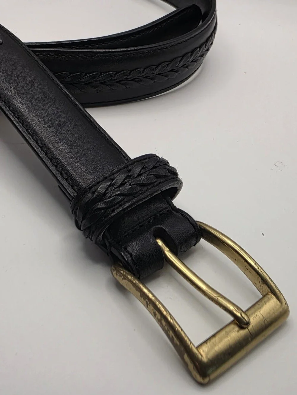 Coach Black Leather Braided Belt Size 36 Brass Buckle Full Grain 6918 Classic